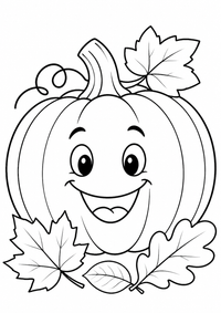 Fröhlicher Herbstkürbis ist ein kostenloses A4-Ausmalbild mit klaren schwarzen Konturen und großen einfachen Flächen für Kinder von 6 bis 7 Jahren.