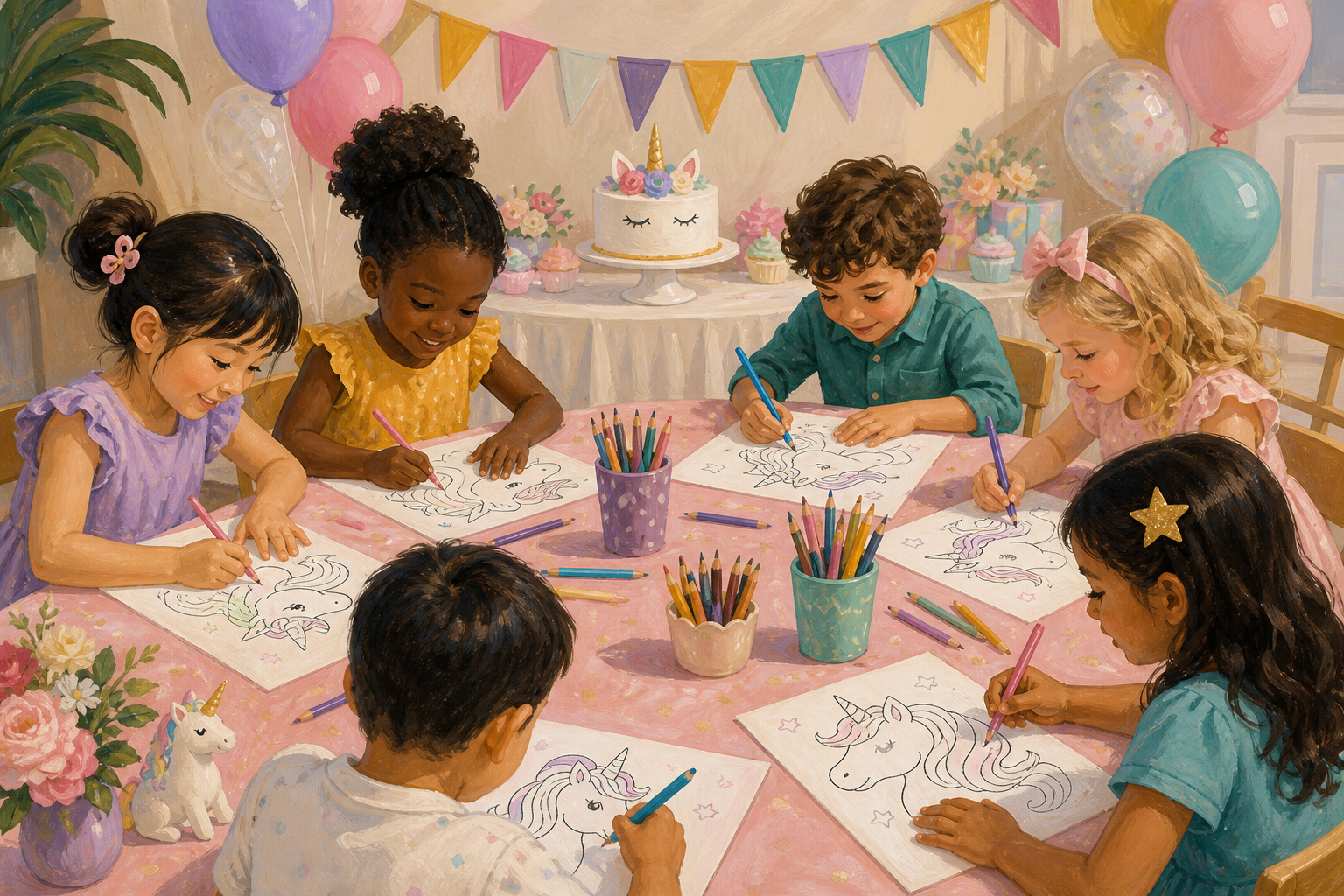 Un coin coloriage licorne pour un anniversaire
