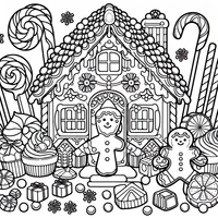 Tauche ein in eine süße Welt voller Lebkuchen, Lollis und Zuckerstangen mit dieser entzückenden Malvorlage eines Lebkuchenhauses. Perfekt für Kinder und Erwachsene, die Freude am Ausmalen haben.