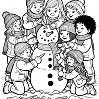 Ein aufregendes Winterabenteuer für Kinder! Diese Malvorlage zeigt eine fröhliche Gruppe von Kindern, die gemeinsam einen Schneemann bauen. Perfekt zum Ausmalen an kalten Wintertagen. Drucken Sie diese Malvorlage aus und lassen Sie Ihrer Kreativität freien Lauf!
