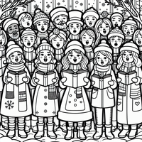 Diese niedliche Malvorlage zeigt eine Gruppe von Kindern, die festliche Weihnachtslieder singen. Jedes Kind ist warm in Schals und Mützen eingepackt und hält ein Liederbuch. Perfekt für einen gemütlichen Malnachmittag in der Weihnachtszeit!