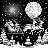 Tauche ein in die magische Welt des Weihnachtsmanns! Diese zauberhafte Malvorlage zeigt den Weihnachtsmann in seinem Schlitten, gezogen von Rentieren, fliegend durch eine verschneite Landschaft unter einem funkelnden Nachthimmel. Ein Muss für alle kleinen Künstler, um die festliche Jahreszeit zu feiern!