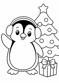 Pinguin mit Ohrwärmern ist ein kostenloses A4-Ausmalbild mit klaren schwarzen Konturen und großen einfachen Flächen für Kinder von 6 bis 7 Jahren.