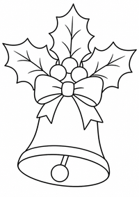 Weihnachtsglocke mit Stechpalme ist ein kostenloses A4-Ausmalbild mit klaren schwarzen Konturen und großen einfachen Flächen für Kinder von 6 bis 7 Jahren.