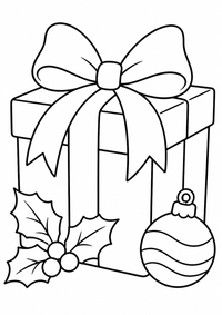 Geschenk mit großer Schleife ist ein kostenloses A4-Ausmalbild mit klaren schwarzen Konturen und großen einfachen Flächen für Kinder von 6 bis 7 Jahren.