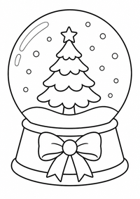 Schneekugel mit Baum ist ein kostenloses A4-Ausmalbild mit klaren schwarzen Konturen und großen einfachen Flächen für Kinder von 6 bis 7 Jahren.