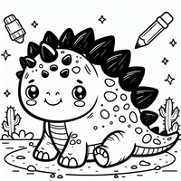 Bringen Sie diesen entzückenden Dinosaurier mit Farben zum Leben! Diese Malvorlage zeigt einen niedlichen Dinosaurier mit großen Augen und freundlichem Lächeln, umgeben von Bleistiften und Kaktus Pflanzen. Perfekt für Kinder, die Spaß am Malen haben und ihre Kreativität entfalten möchten.