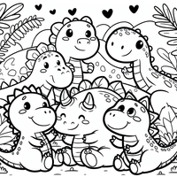 Diese bezaubernde Malvorlage zeigt eine Gruppe fröhlicher Dinosaurier, die in einer üppigen, pflanzenreichen Umgebung zusammen sitzen. Ein perfektes Bild zum Ausmalen für Kinder, das Spaß und Kreativität fördert. Holen Sie sich Ihre Buntstifte und erwecken Sie diese niedlichen Dinosaurier zum Leben!