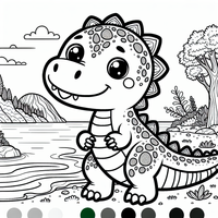 Dieses bezaubernde Ausmalbild zeigt einen fröhlichen Dinosaurier, der am Ufer eines ruhigen Sees steht. Mit einer wunderschönen Landschaft im Hintergrund kann dein Kind der Kreativität freien Lauf lassen und dieses Bild mit bunten Farben zum Leben erwecken. Ideal für kleine Dino-Fans!