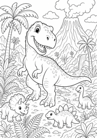 T Rex am Vulkan is a free printable Dinosaurier coloring page with clear black outlines for A4.