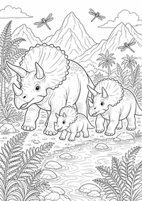 Triceratops Familie is a free printable Dinosaurier coloring page with clear black outlines for A4.