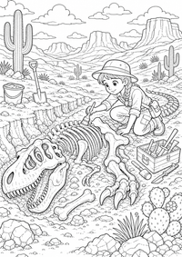 Trex Fossil Excavation Dinosaurier — página para colorir é uma página gratuita para colorir e imprimir em A4, com contornos pretos nítidos e áreas claras para colorir. Sem cadastro.