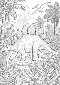 Stegosaurus floresta Dinosaurier — página para colorir é uma página gratuita para colorir e imprimir em A4, com contornos pretos nítidos e áreas claras para colorir. Sem cadastro.