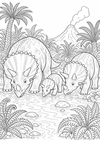 : Triceratops am Fluss — página para colorir é uma página gratuita para colorir e imprimir em A4, com contornos pretos nítidos e áreas claras para colorir. Sem cadastro.