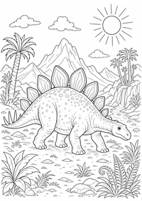 : Stegosaurus im Tal — página para colorir é uma página gratuita para colorir e imprimir em A4, com contornos pretos nítidos e áreas claras para colorir. Sem cadastro.