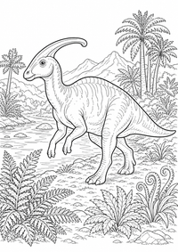 dinossauro : Parasaurolophus — página para colorir é uma página gratuita para colorir e imprimir em A4, com contornos pretos nítidos e áreas claras para colorir. Sem cadastro.