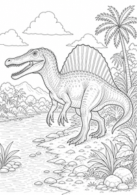 Spinosaurus द्वारा नदी — कलरिंग पेज एक मुफ्त A4 कलरिंग पेज है, जिसमें स्पष्ट काली रूपरेखाएँ और रंग भरने के लिए साफ़ क्षेत्र हैं। पंजीकरण आवश्यक नहीं।
