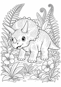 शिशु Triceratops के साथ Ferns — कलरिंग पेज एक मुफ्त A4 कलरिंग पेज है, जिसमें स्पष्ट काली रूपरेखाएँ और रंग भरने के लिए साफ़ क्षेत्र हैं। पंजीकरण आवश्यक नहीं।