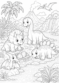 Dino Flussufer ist ein kostenloses A4-Ausmalbild mit klaren schwarzen Konturen zum Ausdrucken.