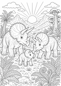 Dinosaurier im Farnental ist ein kostenloses A4-Ausmalbild mit klaren schwarzen Konturen zum Ausdrucken.
