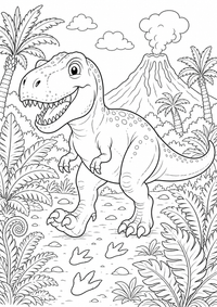 T-Rex em Urzeitdschungel — página para colorir é uma página gratuita para colorir e imprimir em A4, com contornos pretos nítidos e áreas claras para colorir. Sem cadastro.