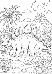 Stegosaurus volcano — página para colorir é uma página gratuita para colorir e imprimir em A4, com contornos pretos nítidos e áreas claras para colorir. Sem cadastro.