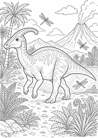 Parasaurolophus Lake — página para colorir é uma página gratuita para colorir e imprimir em A4, com contornos pretos nítidos e áreas claras para colorir. Sem cadastro.