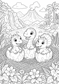 bebê dinossauro ninho — página para colorir é uma página gratuita para colorir e imprimir em A4, com contornos pretos nítidos e áreas claras para colorir. Sem cadastro.