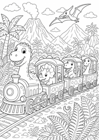 dinossauro trem — página para colorir é uma página gratuita para colorir e imprimir em A4, com contornos pretos nítidos e áreas claras para colorir. Sem cadastro.