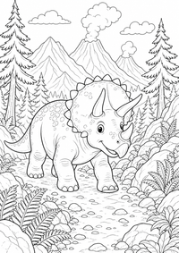 Triceratops Bergpfad — página para colorir é uma página gratuita para colorir e imprimir em A4, com contornos pretos nítidos e áreas claras para colorir. Sem cadastro.
