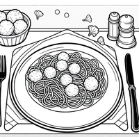 Espaguetis con albóndigas es un dibujo de comida para colorear gratis, con contornos negros claros y detalles fáciles de imprimir para niños. Abre el archivo PNG, imprímelo en A4 y úsalo en casa, en el jardín de infancia o en la escuela.