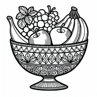Cuenco de frutas página para colorear es un dibujo de comida para colorear gratis, con contornos negros claros y detalles fáciles de imprimir para niños. Abre el archivo PNG, imprímelo en A4 y úsalo en casa, en el jardín de infancia o en la escuela.