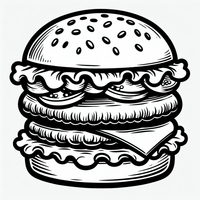 Delicioso hamburguesa motivo es un dibujo de comida para colorear gratis, con contornos negros claros y detalles fáciles de imprimir para niños. Abre el archivo PNG, imprímelo en A4 y úsalo en casa, en el jardín de infancia o en la escuela.