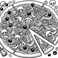 Pizza página para colorear es un dibujo de comida para colorear gratis, con contornos negros claros y detalles fáciles de imprimir para niños. Abre el archivo PNG, imprímelo en A4 y úsalo en casa, en el jardín de infancia o en la escuela.