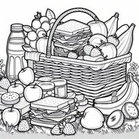 Cesta de picnic página para colorear es un dibujo de comida para colorear gratis, con contornos negros claros y detalles fáciles de imprimir para niños. Abre el archivo PNG, imprímelo en A4 y úsalo en casa, en el jardín de infancia o en la escuela.