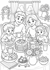 Fruehstueck zum Ausmalen ist ein kostenloses Essen und Trinken Ausmalbild mit klaren schwarzen Konturen zum Ausdrucken auf A4.
