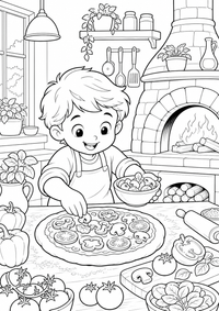 Pizza में Kitchen — कलरिंग पेज एक मुफ्त A4 कलरिंग पेज है, जिसमें स्पष्ट काली रूपरेखाएँ और रंग भरने के लिए साफ़ क्षेत्र हैं। पंजीकरण आवश्यक नहीं।