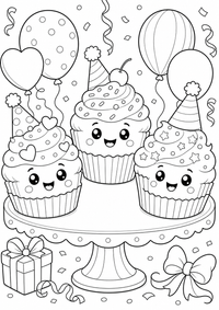 Cupcake जन्मदिन पार्टी — कलरिंग पेज एक मुफ्त A4 कलरिंग पेज है, जिसमें स्पष्ट काली रूपरेखाएँ और रंग भरने के लिए साफ़ क्षेत्र हैं। पंजीकरण आवश्यक नहीं।