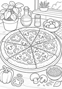 Pizza — कलरिंग पेज एक मुफ्त A4 कलरिंग पेज है, जिसमें स्पष्ट काली रूपरेखाएँ और रंग भरने के लिए साफ़ क्षेत्र हैं। पंजीकरण आवश्यक नहीं।
