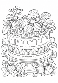 Erdbeerkuchen es un dibujo comida y bebida gratis para imprimir en A4, con contornos negros claros.