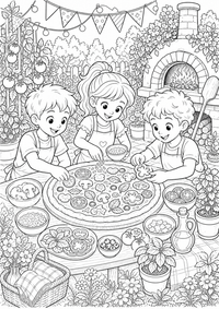 Comida pizza gartenparty es un dibujo de comida para colorear gratis, con contornos negros claros y detalles fáciles de imprimir para niños. Abre el archivo PNG, imprímelo en A4 y úsalo en casa, en el jardín de infancia o en la escuela.