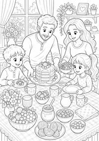 Comida desayuno tortitas mesa es un dibujo de comida para colorear gratis, con contornos negros claros y detalles fáciles de imprimir para niños. Abre el archivo PNG, imprímelo en A4 y úsalo en casa, en el jardín de infancia o en la escuela.