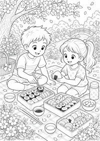 Comida sushi picnic bento es un dibujo de comida para colorear gratis, con contornos negros claros y detalles fáciles de imprimir para niños. Abre el archivo PNG, imprímelo en A4 y úsalo en casa, en el jardín de infancia o en la escuela.
