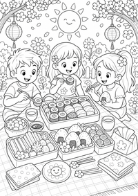 Comida sushi picnic es un dibujo de comida para colorear gratis, con contornos negros claros y detalles fáciles de imprimir para niños. Abre el archivo PNG, imprímelo en A4 y úsalo en casa, en el jardín de infancia o en la escuela.