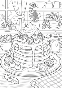 Pancake berries — कलरिंग पेज एक मुफ्त A4 कलरिंग पेज है, जिसमें स्पष्ट काली रूपरेखाएँ और रंग भरने के लिए साफ़ क्षेत्र हैं। पंजीकरण आवश्यक नहीं।