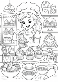 Cupcake baker — कलरिंग पेज एक मुफ्त A4 कलरिंग पेज है, जिसमें स्पष्ट काली रूपरेखाएँ और रंग भरने के लिए साफ़ क्षेत्र हैं। पंजीकरण आवश्यक नहीं।