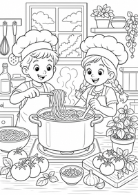 Pasta Kueche — कलरिंग पेज एक मुफ्त A4 कलरिंग पेज है, जिसमें स्पष्ट काली रूपरेखाएँ और रंग भरने के लिए साफ़ क्षेत्र हैं। पंजीकरण आवश्यक नहीं।