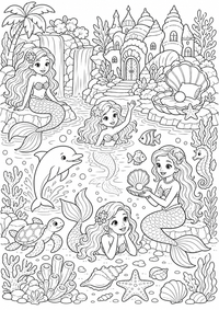 Mermaid Lagoon Fantasie — कलरिंग पेज एक मुफ्त A4 कलरिंग पेज है, जिसमें स्पष्ट काली रूपरेखाएँ और रंग भरने के लिए साफ़ क्षेत्र हैं। पंजीकरण आवश्यक नहीं।