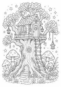 Enchanted Treehouse — कलरिंग पेज एक मुफ्त A4 कलरिंग पेज है, जिसमें स्पष्ट काली रूपरेखाएँ और रंग भरने के लिए साफ़ क्षेत्र हैं। पंजीकरण आवश्यक नहीं।