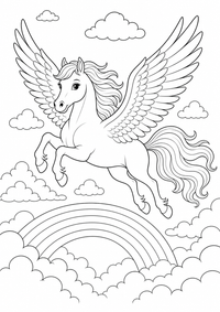 Fantasie Pegasus ist ein kostenloses A4-Ausmalbild mit klaren schwarzen Konturen zum Ausdrucken.
